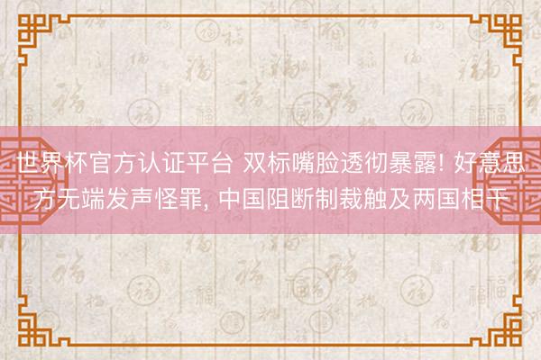 世界杯官方认证平台 双标嘴脸透彻暴露! 好意思方无端发声怪罪， 中国阻断制裁触及两国相干