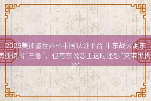 2026美加墨世界杯中国认证平台 中东战火炬东南亚烧出“三急”，但有东说念主这时还想“夹带黑货”