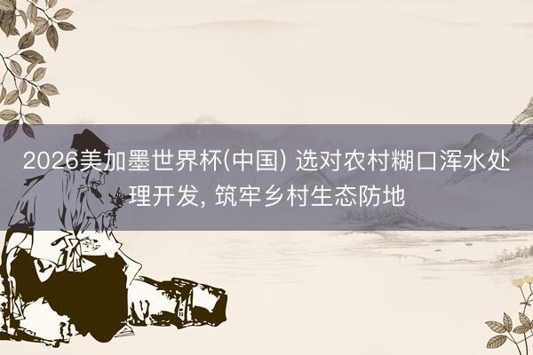 2026美加墨世界杯(中国) 选对农村糊口浑水处理开发， 筑牢乡村生态防地