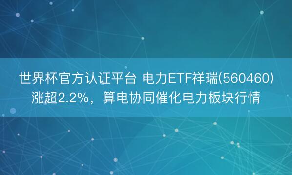 世界杯官方认证平台 电力ETF祥瑞(560460)涨超2.2%，算电协同催化电力板块行情