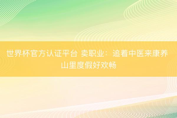 世界杯官方认证平台 卖职业：追着中医来康养 山里度假好欢畅