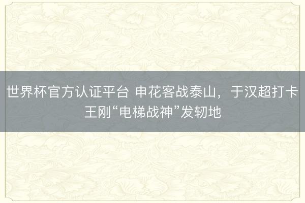 世界杯官方认证平台 申花客战泰山，于汉超打卡王刚“电梯战神”发轫地